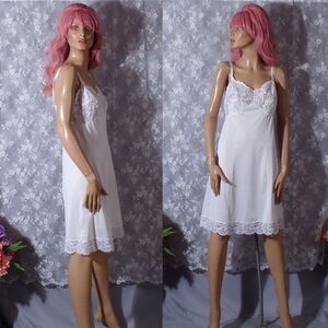Vintage 60s Slip 1960s White Nylon Lace Dress Full Slip Pinup Retro Size Small